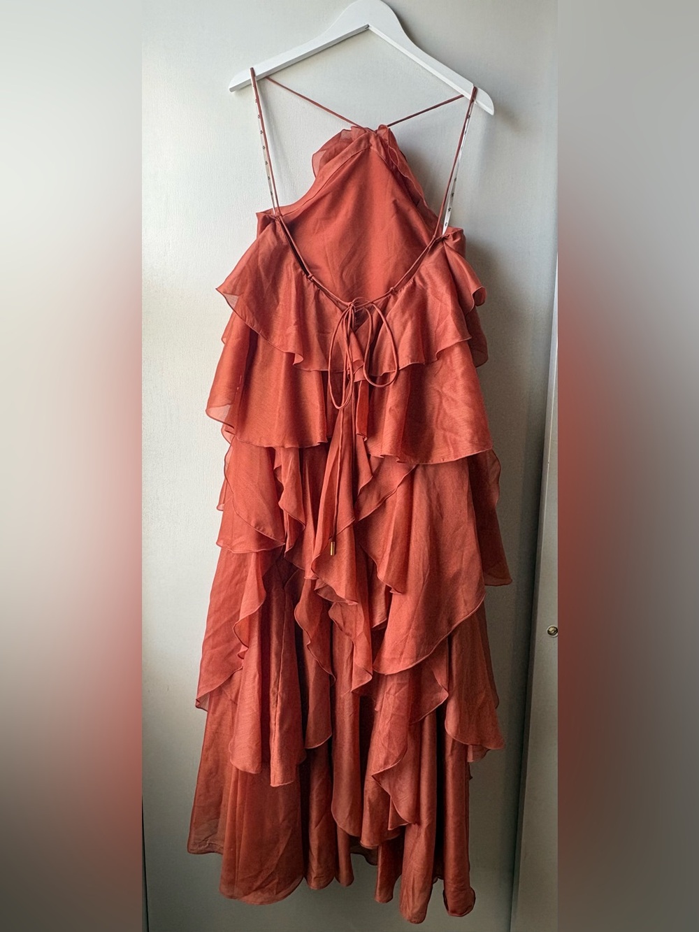 Aje Pandorea Coral Clay Tiered Maxi Dress with Floral Rosette - Picture 8 of 8